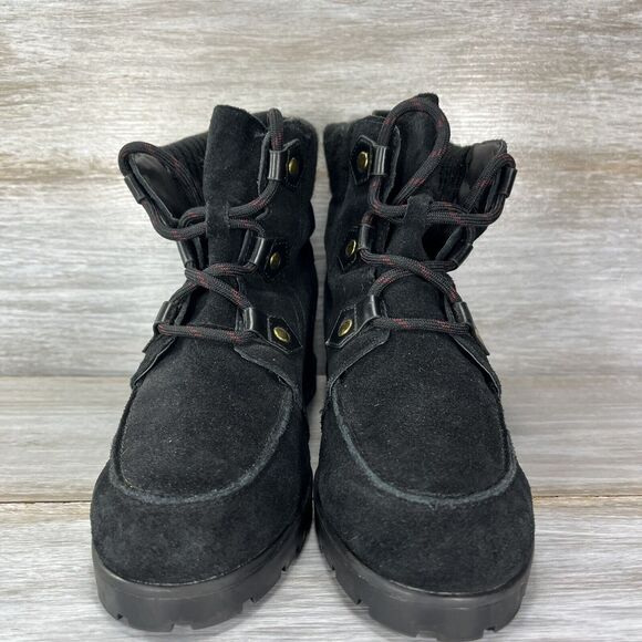 TOMMY HILFIGER Womens 'Serafin' Black Suede Textile Wedge Boots Size 6.5 - Picture 2 of 9